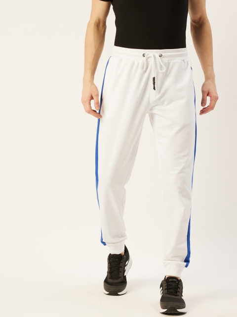 

AM SWAN Men White & Blue Side Striped Joggers