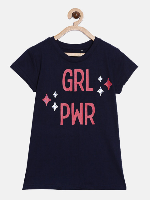 

SayItLoud Girls Black & Pink Typography Printed Pure Cotton T-shirt