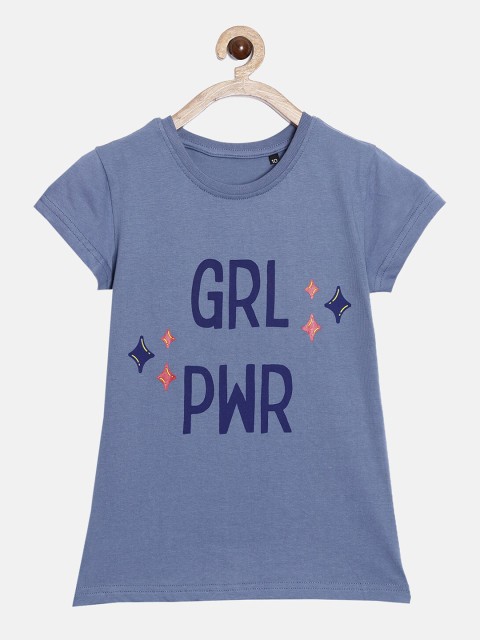 

SayItLoud Girls Blue Typography Printed T-shirt
