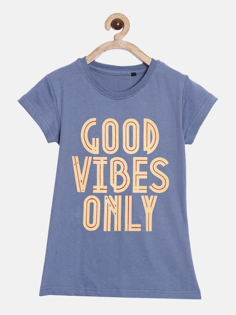 

SayItLoud Girls Blue Typography Printed Raw Edge T-shirt