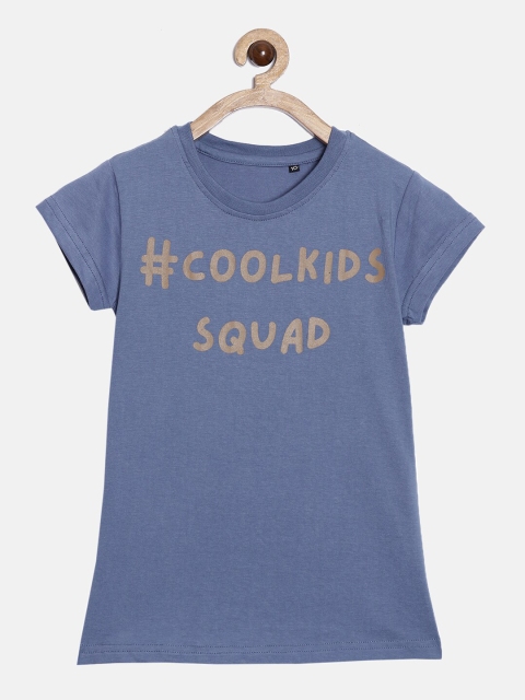 

SayItLoud Girls Blue & Grey Typography Printed T-shirt