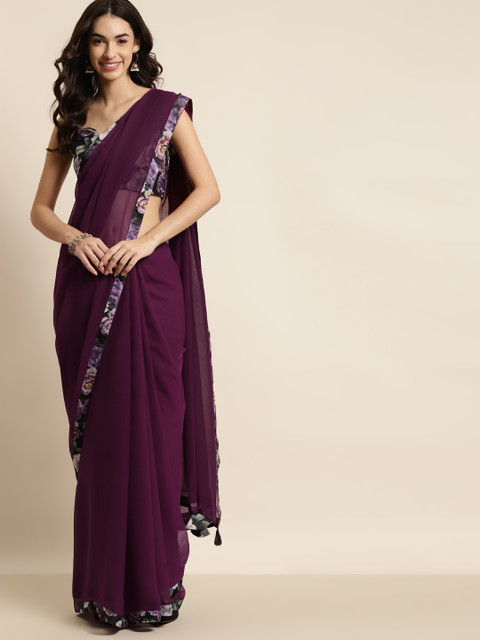 

Shae by SASSAFRAS Burgundy Chiffon Saree