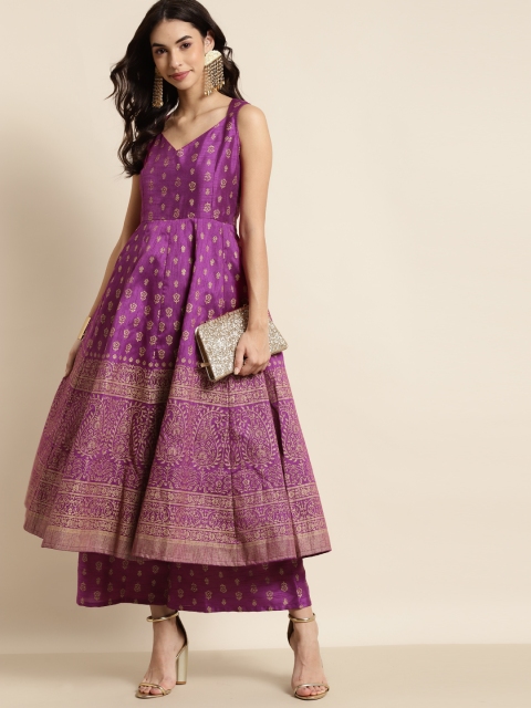 

Shae by SASSAFRAS Purple & Gold-Toned Printed A-Line Midi Dress