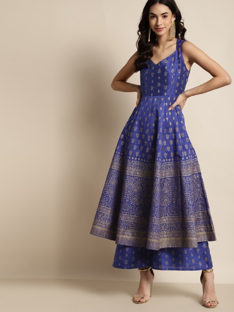 

Shae by SASSAFRAS Blue & Gold-Toned Printed Anarkali Dress