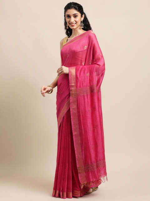 

swatika Pink Floral Zari Pure Silk Handloom Bhagalpuri Saree