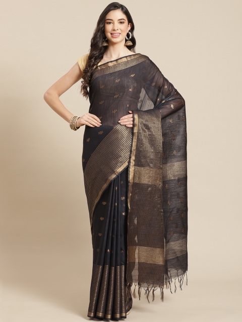 

swatika Grey & Golden Zari Silk Blend Bhagalpuri Handloom Saree & Unstitched Blouse Piece