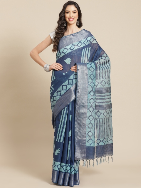 

swatika Blue Zari Silk Blend Bhagalpuri Saree