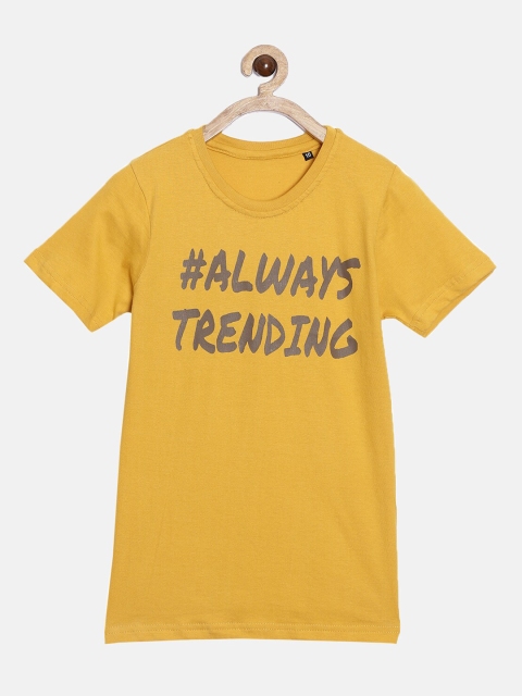 

SayItLoud Boys Mustard Yellow & Grey Typography Pure Cotton Printed T-shirt