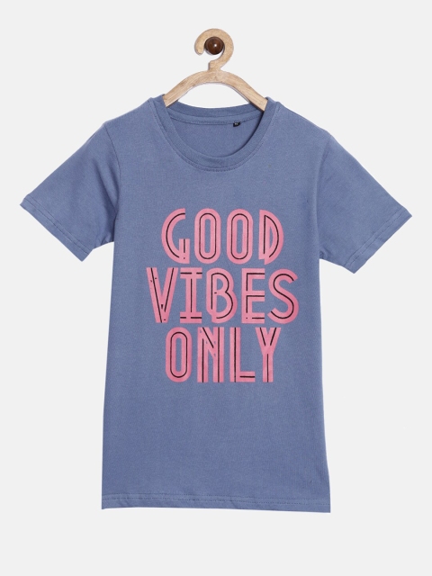 

SayItLoud Boys Blue & Pink Typography Printed Pure Cotton T-shirt