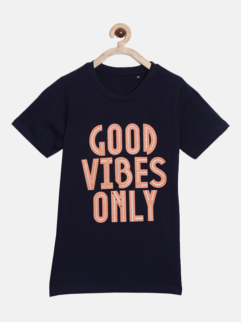 

SayItLoud Boys Black & Peach-Coloured Typography Printed Pure Cotton T-shirt