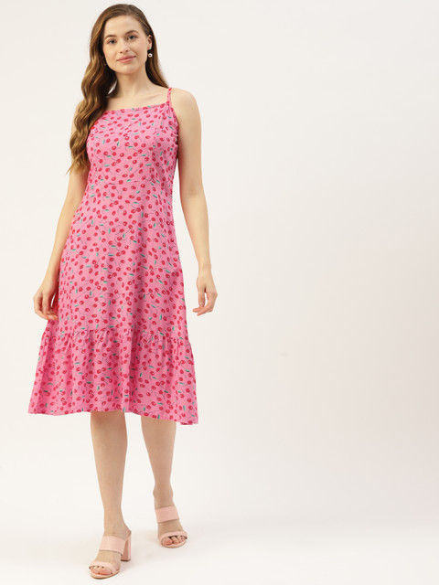 

BRINNS Pink & Red Floral Print Sleeveless Midi Dress