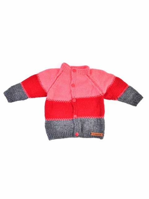 

The Original Knit Kids Pink & Grey Colourblocked Cardigan Acrylic Hand Knitted Sweater