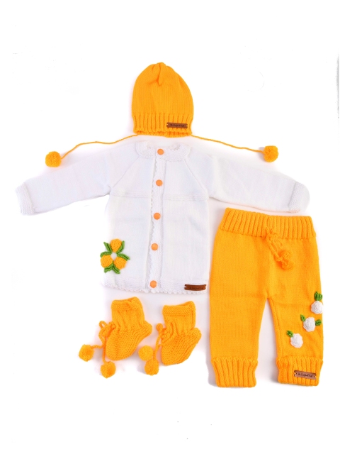 

The Original Knit Girls Yellow & White Hand Knitted Clothing Set with Booties & Beanie