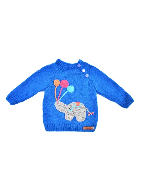 

The Original Knit Unisex Kids Blue & Grey Elephant Printed Acrylic Pullover