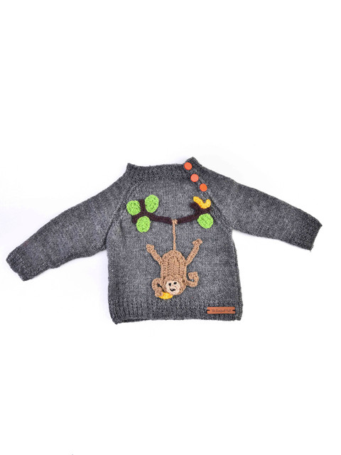 

The Original Knit Unisex Kids Grey Melange Monkey Applique Acrylic Hand Knitted Sweater