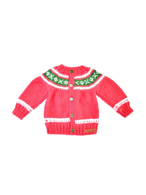 

The Original Knit Unisex Kids Coral & Green Acrylic Cardigan