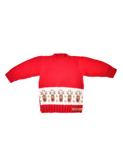 

The Original Knit Kids Red & White Reindeer Handmade Acrylic Pullover Sweater