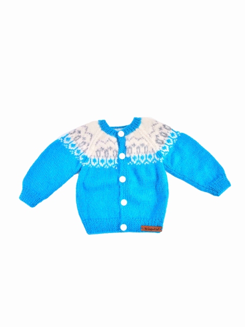 

The Original Knit Unisex Kids Blue & White Printed Cardigan