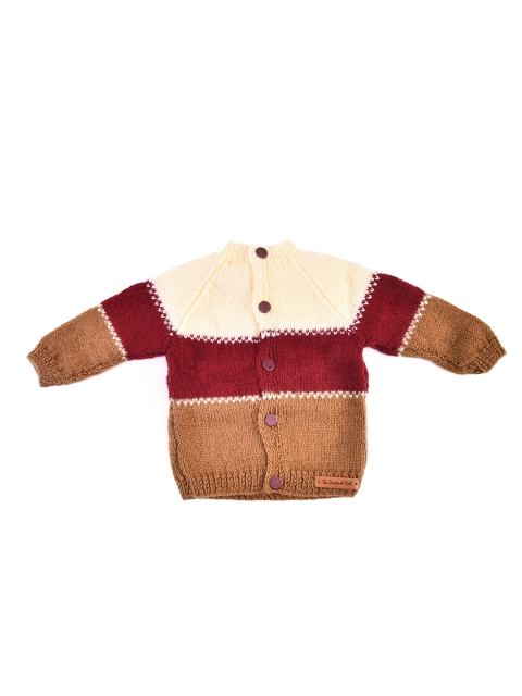 

The Original Knit Unisex Kids Maroon & Cream-Coloured Colourblocked Acrylic Cardigan