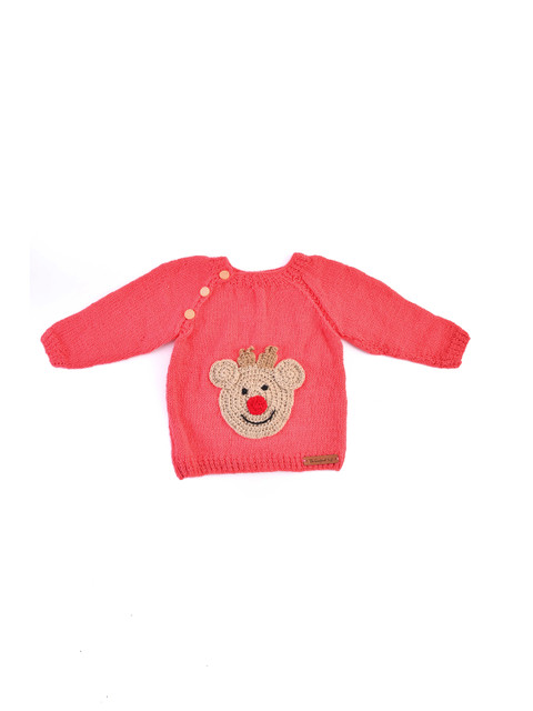 

The Original Knit Kids Coral & Tan Humour and Comic Acrylic Pullover with Applique Detail