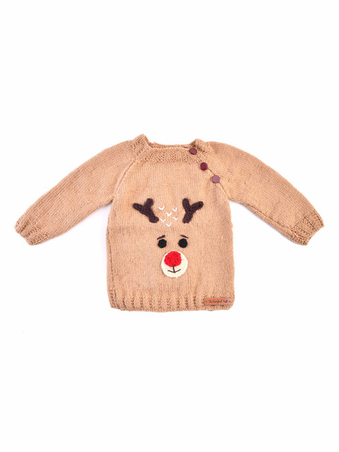 

The Original Knit Unisex Kids Beige Self Designed Acrylic Hand Knitted Sweater