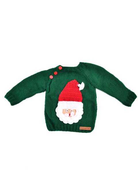 

The Original Knit Unisex Kids Green & Red Santa Applique Acrylic Pullover
