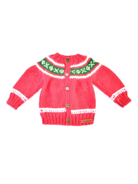 

The Original Knit Unisex Kids Coral & Green Humour and Comic Acrylic Cardigan