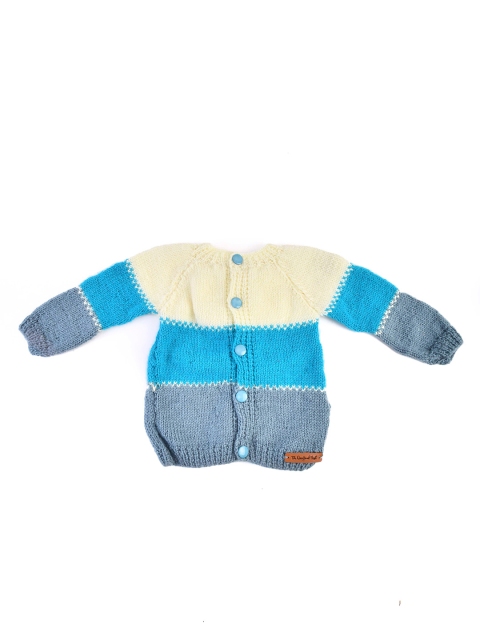 

The Original Knit Kids Cream-Coloured & Grey Cable Knit Colourblocked Acrylic Cardigan