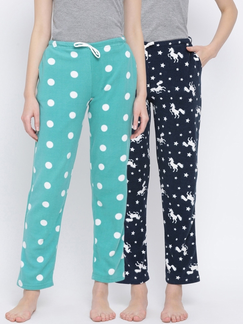 

Kanvin Women Pack Of 2 Printed Straight Lounge Pants, Navy blue