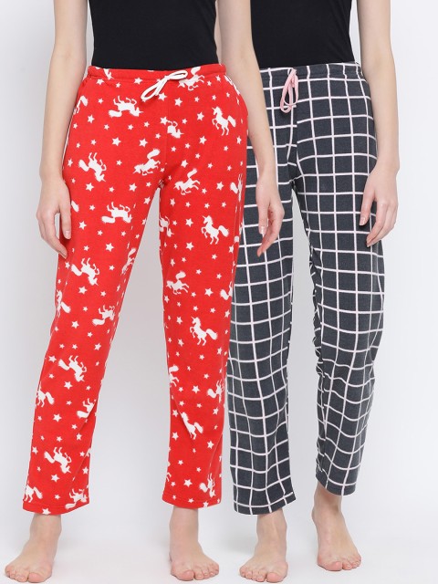 

Kanvin Women Red & Black Printed Polar Fleece Winter Lounge Pants