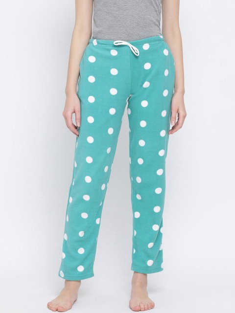 

Kanvin Women Green & White Polka Dots Print Polar Fleece Winter Lounge Pants