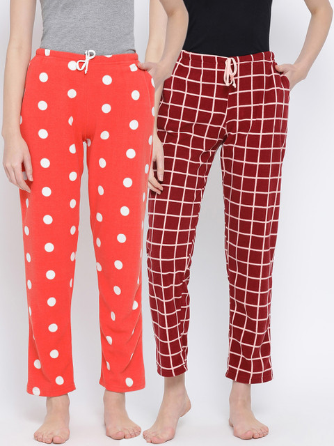 

Kanvin Women Pack Of 2 Printed Polar Fleece Winter Lounge Pants, Maroon