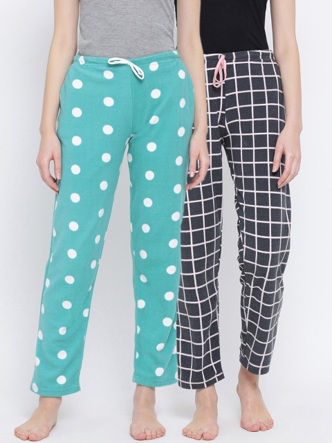 

Kanvin Women Pack Of 2 Charcoal Grey & Green Printed Polar Fleece Winter Lounge Pants