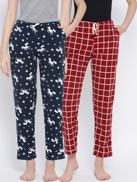

Kanvin Women Pack Of 2 Printed Polar Fleece Winter Lounge Pants, Navy blue