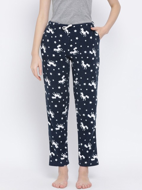 

Kanvin Women Navy Blue & White Printed Polar Fleece Winter Lounge Pants