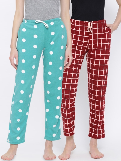 

Kanvin Women Pack of 2 Printed Polar Fleece Winter Lounge Pants, Maroon