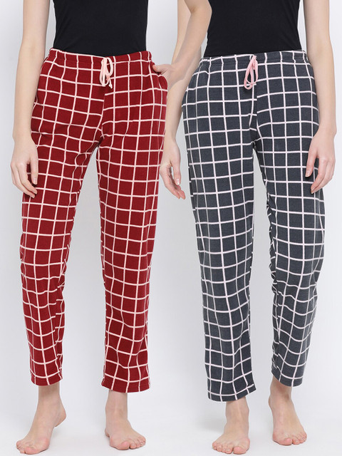 

Kanvin Women Pack Of 2 Checked Polar Fleece Winter Lounge Pants, Charcoal