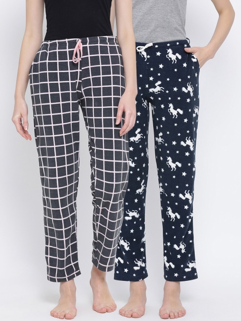 

Kanvin Women Pack Of 2 Navy Blue & White Printed Lounge Pants
