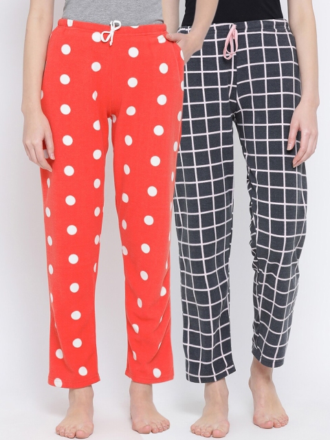 

Kanvin Women Pack Of 2 Printed Polar Fleece Winter Lounge Pants, Charcoal