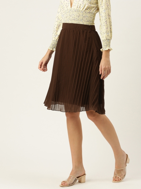 

Yuvraah Women Brown Solid Accordion Pleated A-Line Skirt