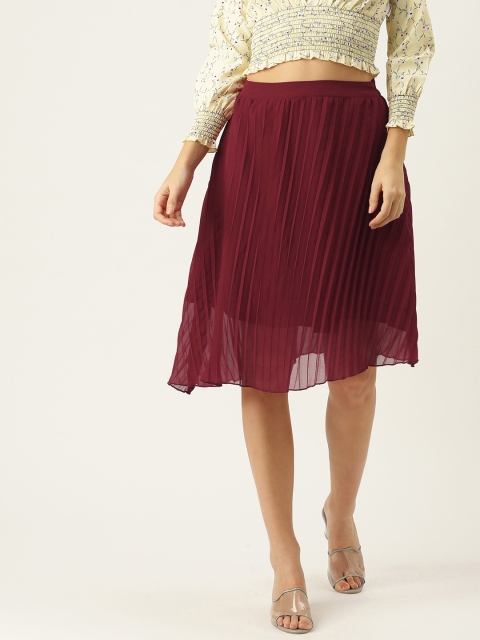 

Yuvraah Women Maroon Solid Accordion Pleated A-Line Skirt