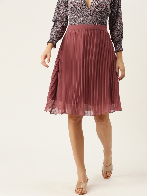 

Yuvraah Women Mauve Accordion Pleated A-Line Skirt