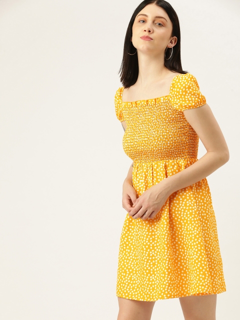 

Yuvraah Mustard Yellow Smock Floral Printed Dress