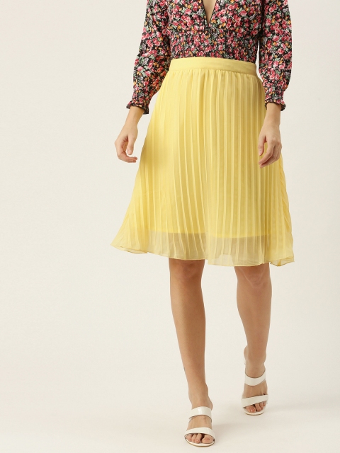 Yuvraah Women Yellow Accordion Pleated Skirt