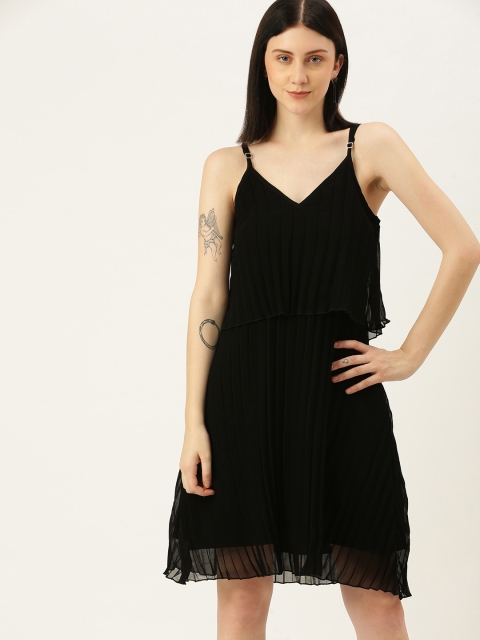 

Yuvraah Black Georgette A-Line Accordion Pleated Dress
