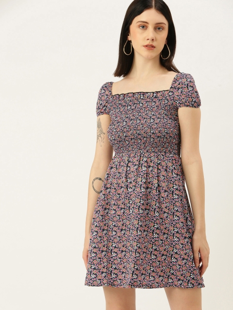 

Yuvraah Multicoloured Smocked Floral Printed Dress, Multi