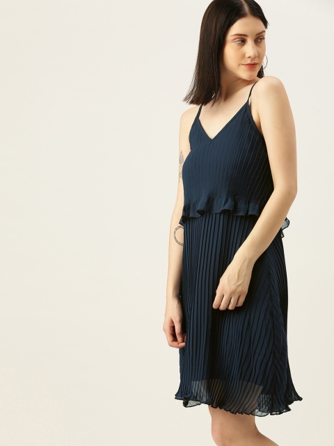 

Yuvraah Navy Blue Georgette A-Line Dress