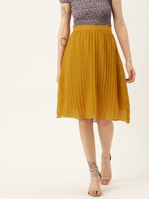 

Yuvraah Women Mustard Accordion Pleated Skirt