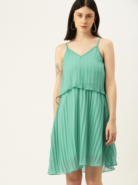 

Yuvraah Sea Green Georgette A-Line Accordion Pleated Dress
