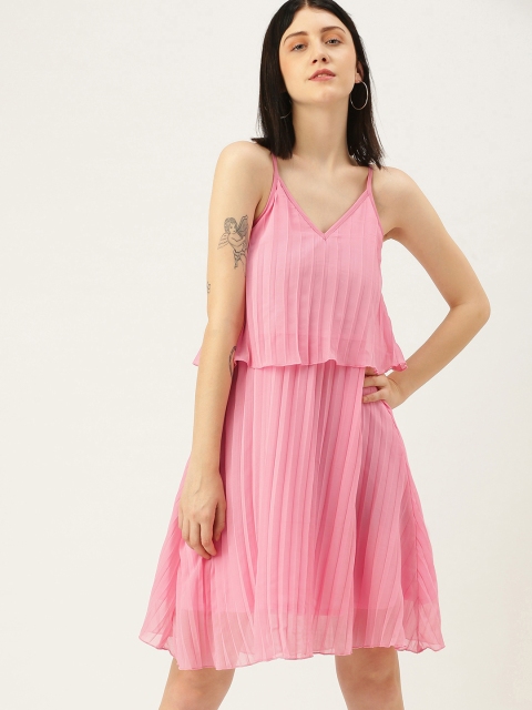 

Yuvraah Pink Georgette A-Line Accordion Pleated Dress